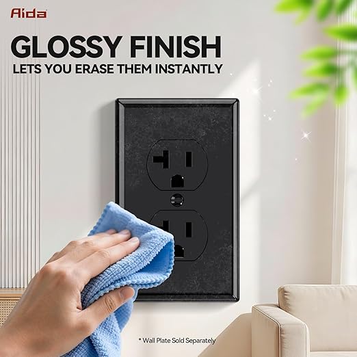 AIDA 20 Amps Outlets Duplex Electrical Receptacle Outlets, Electrical Outlet, 20Amp 125V Heavy-Duty Wall Outlet, Residential, 3-Wire, Self-Grounding, UL Listed, Side Wire (10 Pack, Black)