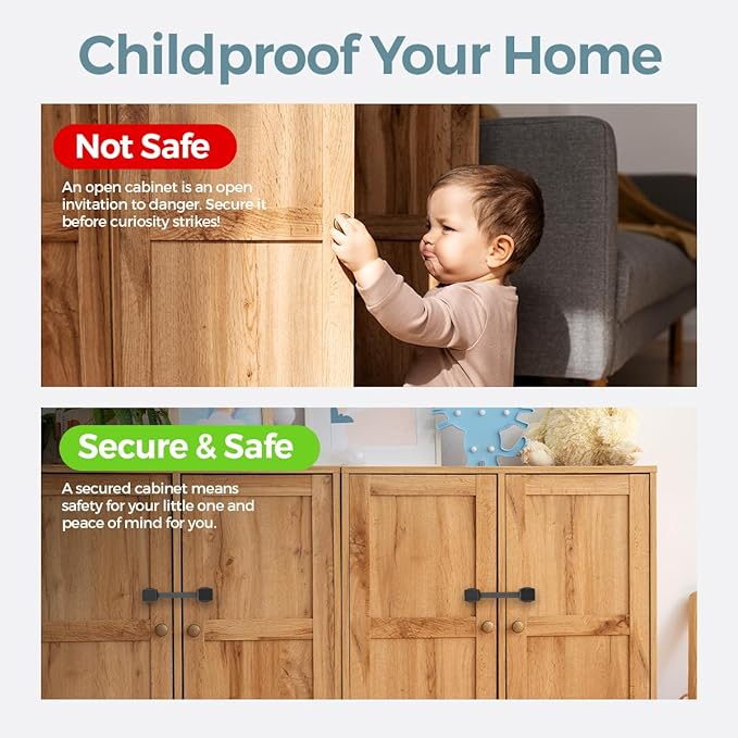 Autumn Bliss Co Cabinet Locks Baby Proofing (6-Pack Black) - Child Proof Cabinet Locks, No Drilling, Easy Installation, Adjustable & Reusable, Drawer Locks Baby Proofing