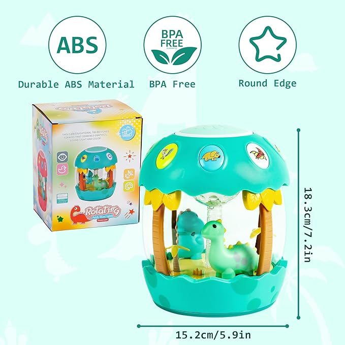 M SANMERSEN Baby Boy Toys 6-12 Months, Dinosaur Rotating Light Up Musical Baby Toys for 0-6 12-18 Months Newborn Infant Crawling Tummy Time Toys, Birthday Xmas Valentines Day Baby Boy Gifts - Green