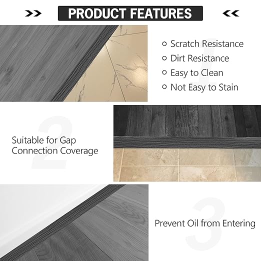 3.3Ft Floor Transition Strip Self Adhesive Vinyl Cover Floor Strip Flat Divider Transition Strip Wood Grain Design for Laminate Floor Gaps and Doorway Transitions (3.3Ft x 2 Inch, Gray)