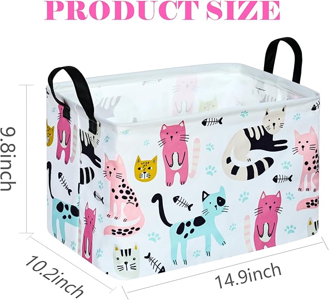 DUYIY Rectangle Gift Storage Basket Home Shelf Storage Basket Organizer Box Clothes Laundry Hamper Nursery Basket Laundry Basket with Handles (Cat)