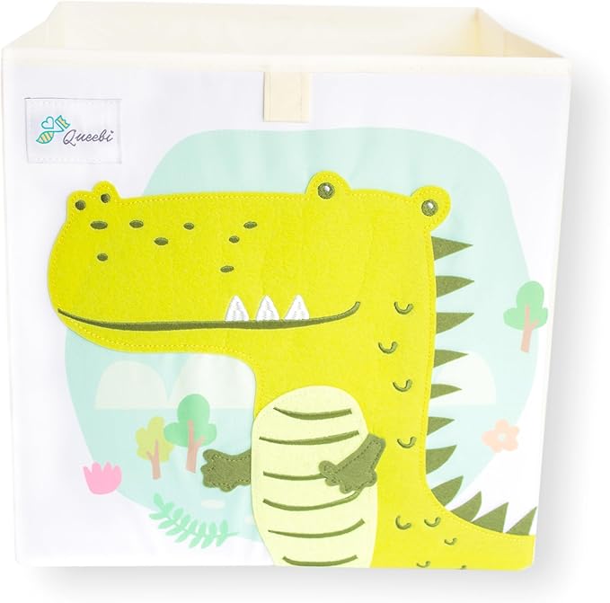 Queebi Crocodile Storage Cube- Organizer for Nursery, Playroom, Bedroom, Closet. Foldable Box 13x13x13 inches. Children's Toy Box, Diaper Caddy, Clothing Basket, Book Bin, Baby Essentials & Kids Gift
