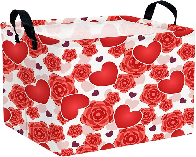 ASKETAM Valentine's Day Basket for Gifts Empty Cute Heart Large Gift Basket Decorative Storage Bin for Kid and Baby Room Décor (Red Love Rose)