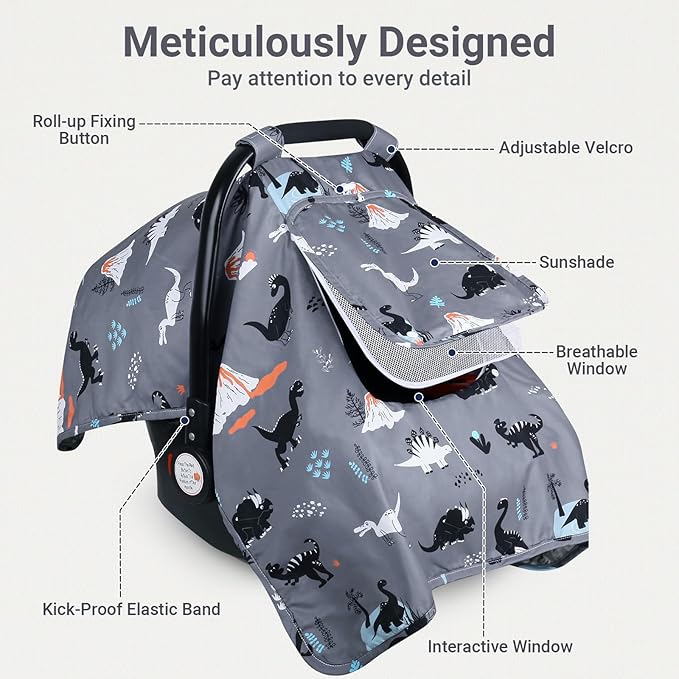 Car Seat Cover Baby, Carseat Covers Baby with 2 Layers Breathable Zipper Windows, Windproof Infant Car Seat Cover, Kick-Proof Baby Carrier Cover for Baby Boy Newborn Essentials