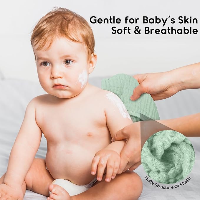 Muslin Burp Cloths for Baby 100% Cotton Burping Cloths for Boys Girls Large 20"X10" Extra Soft and Absorbent 5 Pack - Gradient Green
