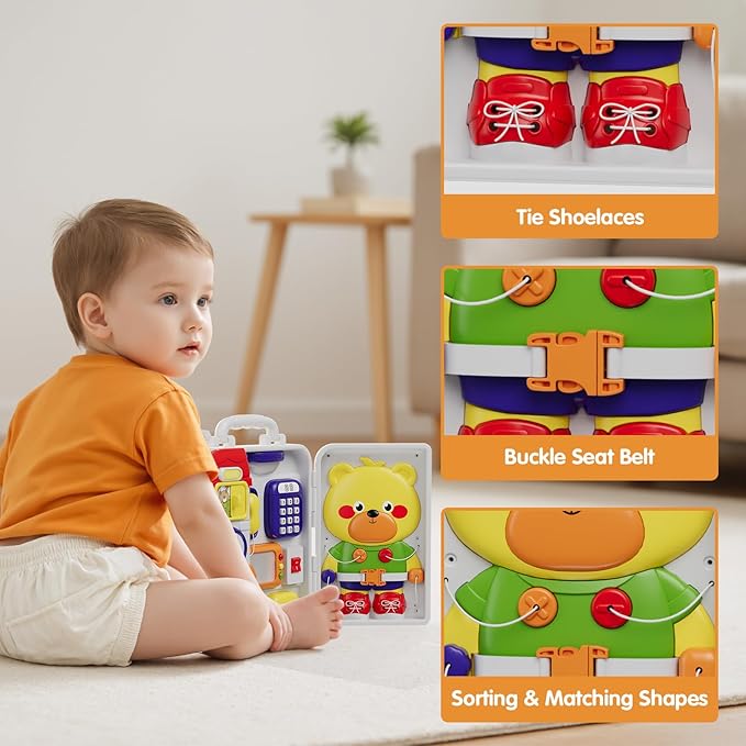 HYES Montessori Busy Board for Toddlers 1-3 2-4，Musical Toy for 12-18 Month Age, Early Educational Learning Birthday for 1 Year Old Boys Girls