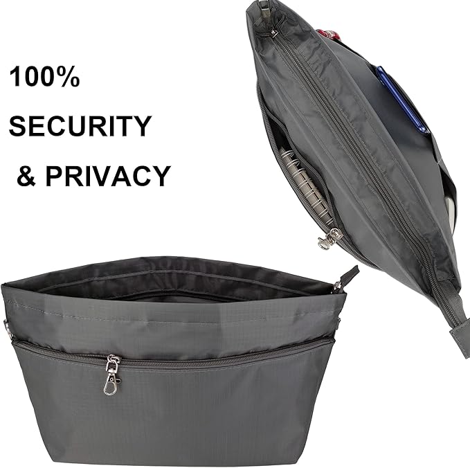 Time Wing Handbag Tote Purse Organizer Insert Bag Liner Shaper Divider Zipper 11 Pockets Compartments Small Dark Grey