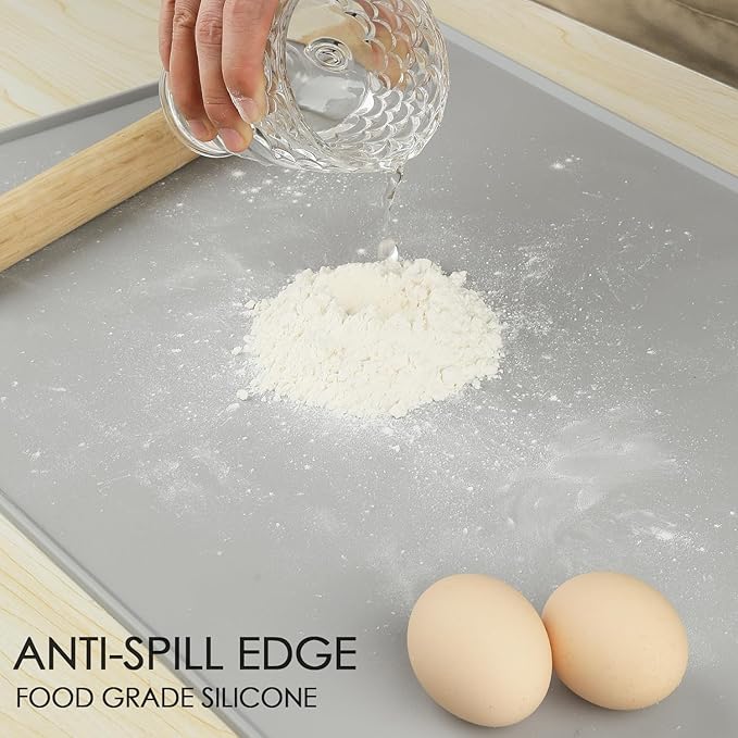 Thick Silicone Pastry Mat with High Edge, 20"x 16" Non-Stick Silicone Baking Mat, Non Slip Silicone Dough Rolling Mat for Making Bread, Cookies and Pizza, Gray Silicone Mat for Craft, Countertop Mat