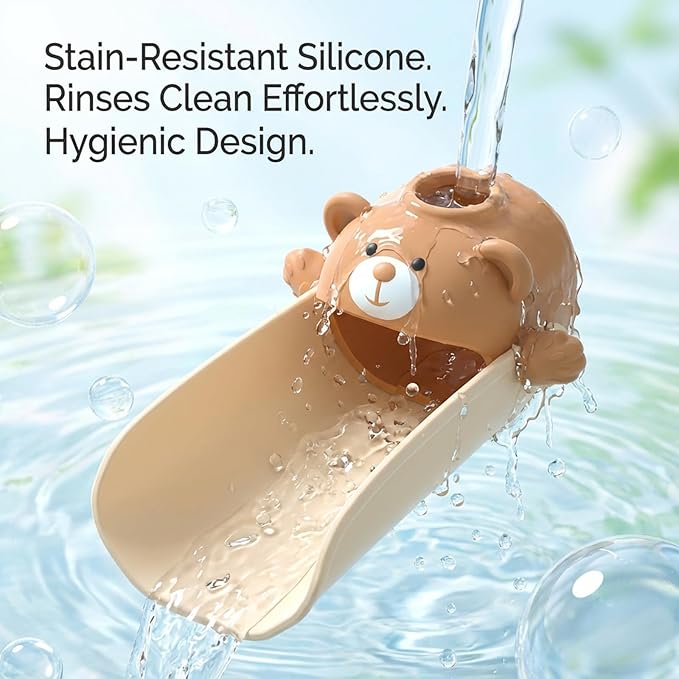 Skyroku Faucet Extender for Kids, Temperature-Sensitive Faucet Spout Extension for Independent Hand Washing - Cute Bear Design, Fits Most Bathroom & Kitchen Sinks(Brown 2P)