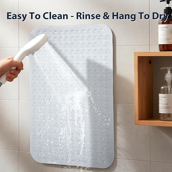 Clear Bathtub Mat Shower Mat Non Slip 17x30 Inch Standard Size, Soft Bubble Bath Tub Mat Shower Mats for Inside Shower Bathroom Floor Mat with Big Suction Cups & Drain Holes, BPA-Free