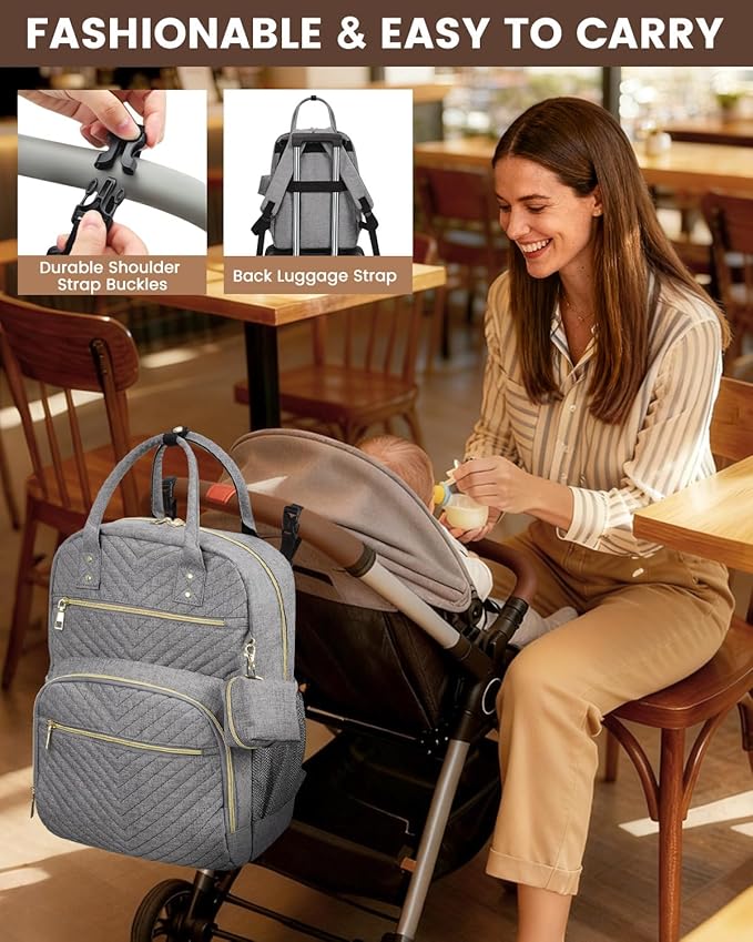 Pritent Diaper Bag Backpack,Baby Essentials Diapers Bag with Pacifier Case,Multipurpose Stylish Large Capacity Travel Backpack for Baby Girl/Boy(M-Gray)