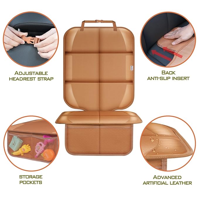 Meolsaek Car Seat Protector for Child Car Seat, Durable 600D Fabric Waterproof Car Seat Cover with Thick Pad Non-Slip Backing (No Imprints)