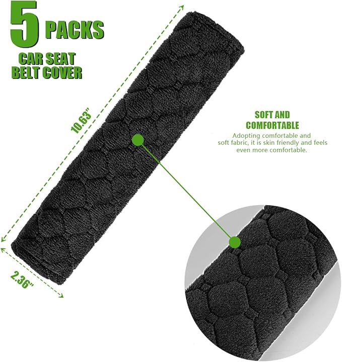 WSSROGY 5 Pack Soft Comfort Car Seatbelt Cover Protector Pads Strap for Protecting Neck and Shoulder (Black)