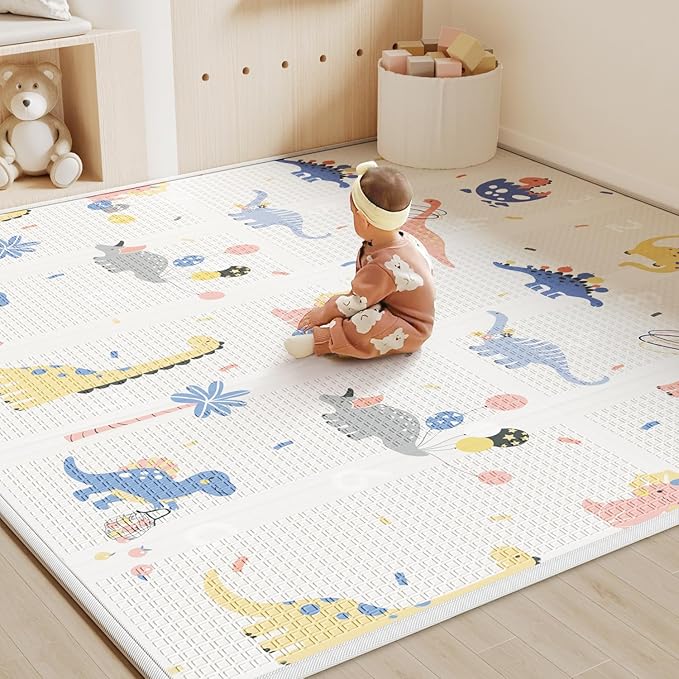 BG-BABYGO Baby Play Mat Foldable Baby Floor Play Mat 0.6" Thick Soft Foam Playmat for Babies Reversible Waterproof Padded Baby Girl Play Mat Portable Baby Crawling Mat for Indoor Outdoor