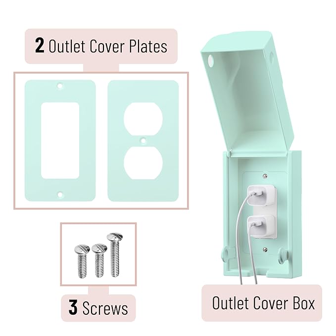 Bates - Baby Safety Outlet Cover Box, Cyan Blue, Outlet Covers Baby Proofing, Plug Covers Baby Proofing, Baby Outlet Cover, Socket Covers Baby Proofing, Baby Outlet Covers Baby Proof, Outlet Box Cover