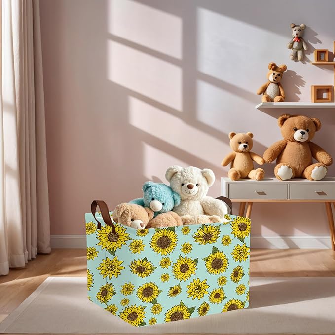 ASKETAM Cute Rectangle Storage Basket Nursery Room Decor Gift Basket (Sunflower)