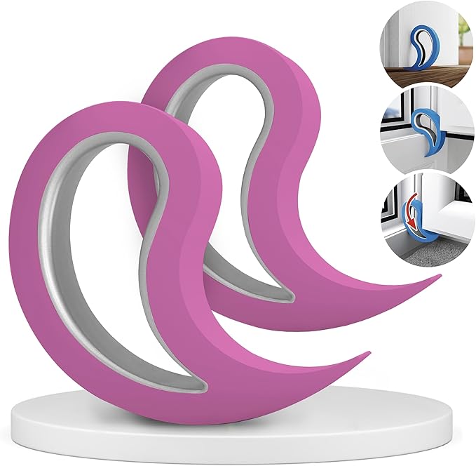Stoppy Door and Window Stopper, Multi-Functional Wedge, Convenient Door Hook, Window Clamp, Keep Doors and Windows Open with Ease, Home and Office Accessory, (Pink, 2 Pack)
