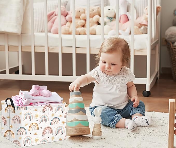 TIBAOLOVER Rectangular Rainbow Basket Baby Kids Storage Basket Cute Kids Toy Storage Bin Organizer Shelf Book Room Decor(Sun Rainbow)