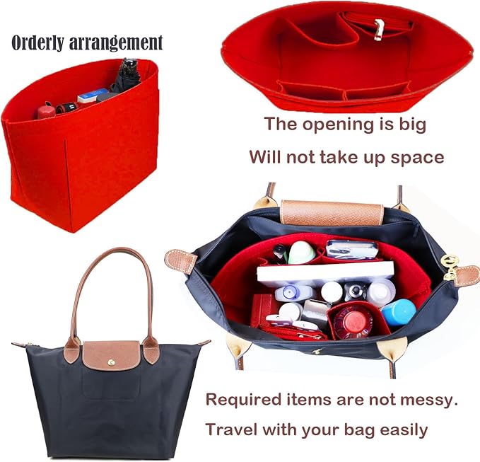 Lckaey bag Organizer Insert for Le Pliage Neo Handbags Insert Organizer1012crimson-M