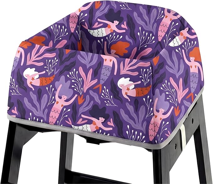 mamatepe Reusable Baby High Chair Cover with Strap Pads & 2-Point Harness, Waterproof Portable Seat Cover for Restaurant Travel Home, Purple