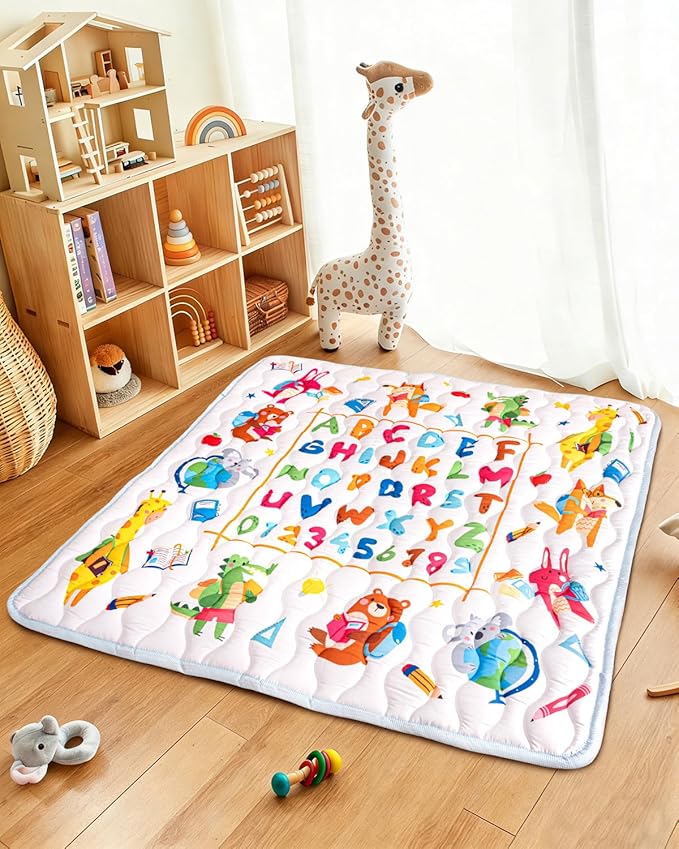 Baby Play Mat, 50x50 Mat with Super Soft Touch, Activity Mat with Upgraded Anti-Slip Bottom, Machine Washable Crawling Mat for Floor & Picnic(Numbers)