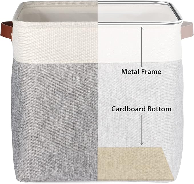 Univivi 13x13x13 Storage Cube Bins with Handles,Fabric Storage Cubes with Hard Bottom Organizer Baskets for Closet,Foldable,Gray