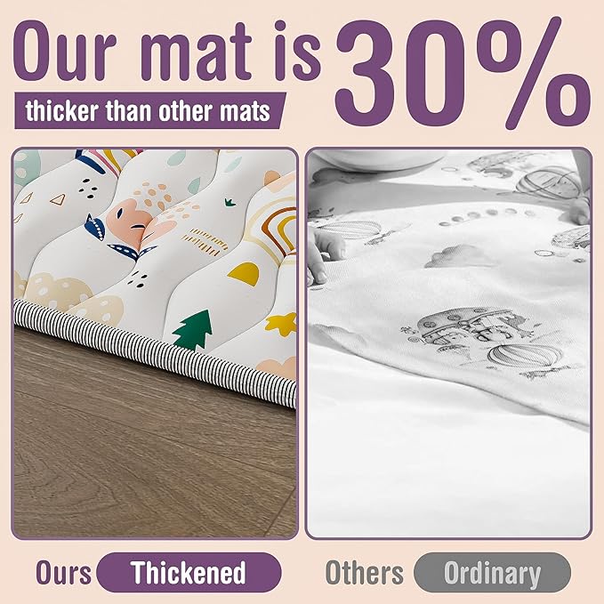 Baby Play Mat for Floor, Thick Soft 50" X 50" Baby Floor Play Mat, Machine Washable and Non-Slip Baby Play Mats, Waterproof Crawling Play Mat for Babies, Toddlers & Infants, Rainbow and Animal