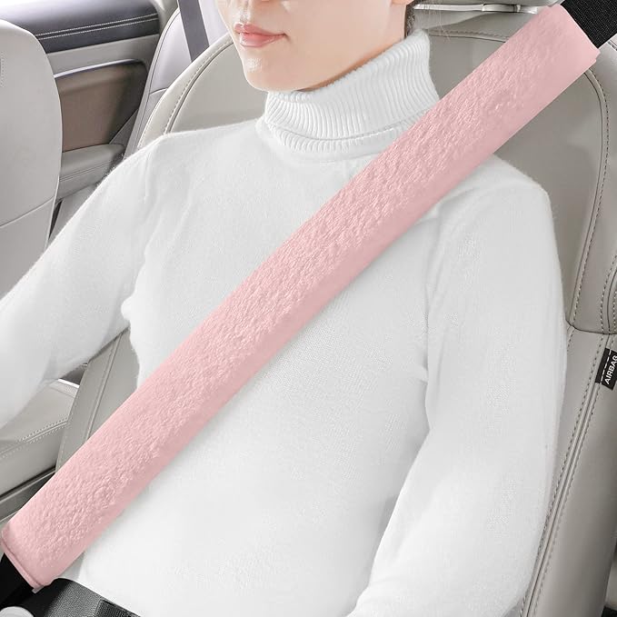LACDL Extra Long Seatbelt Cover Super Soft Furry for Adults Kids Women & Men, Thick Plush Full Car Seat Belt Strap Cushion, Fluffy Shoulder Pad Protector, Auto Interior Accessories, 1pc, Pink, 29.5in