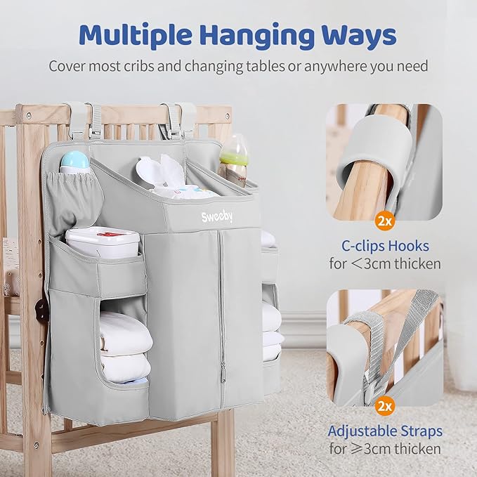 Sweeby Diaper Organizer for Changing Table and Crib - Nursery Diaper Stacker Hanging Caddy for Baby Essentials