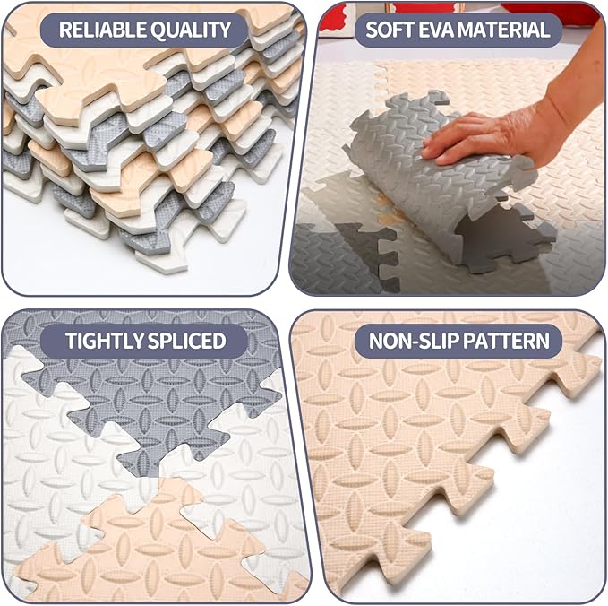 Coolcandy Baby Foam Play Mat 16Pcs with Edge Strips, 4 Colors Interlocking Floor Tiles, 0.4″ Thickened Non-Slip Puzzle Floor Mat for Infants Toddlers Playroom & Daycare