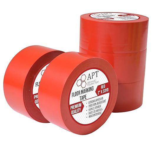 APT, Multi Color Marking Tape, Premium Safety Marking and Dance Floor Splicing Tape, 6 mil Thick (Red, 5 Roll)