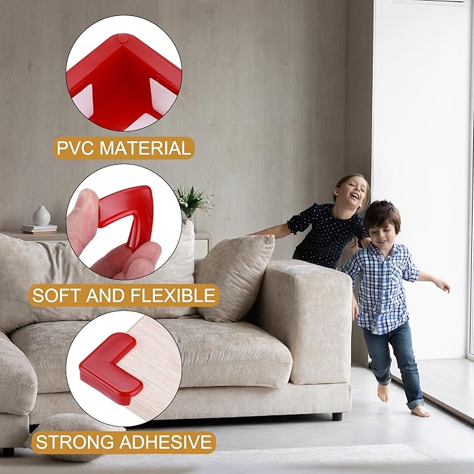 uxcell Corner Protectors, 16 Pcs Table Corner Protectors, Furniture Corner Guard and Edges Safety Bumpers for Table Edges and Sharp Corners (L-Shaped, Red)