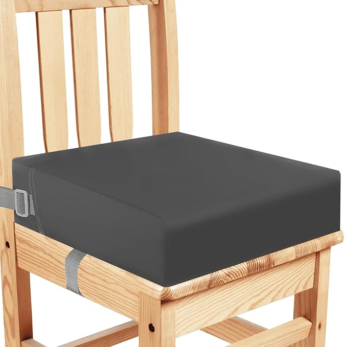 Toddler Booster Seat for Dining Table, Washable Thick Strong Support Portable Booster Chair for Toddlers Eating, Easy Cleaning Booster Seat Cushion Detachable with Adjustable Straps (Dark Grey)