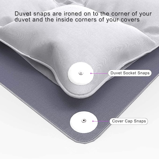 HX AURIZE Metal Iron-on Duvet Snaps (16 Pcs / 8 Sets), Heat-Resistant Comforter Clips & Corner Holders, Securely Keeps Duvet in Place without Shifting, Easy Iron-On Installation for All Bedding, White