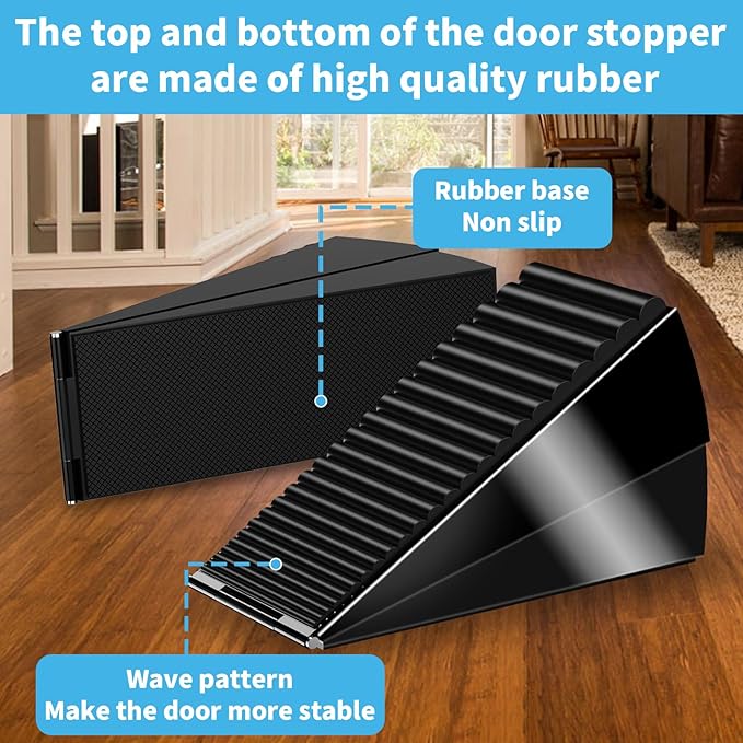 2Pc Strongest Door Stoppers for Bottom of Door- Spring Heavy Duty Door Stop Wedge, 3 Inch High Adjustable Metal Rubber Large Doorstop Strong Grip, Suits Carpet, Tile,Home,School,Commercial