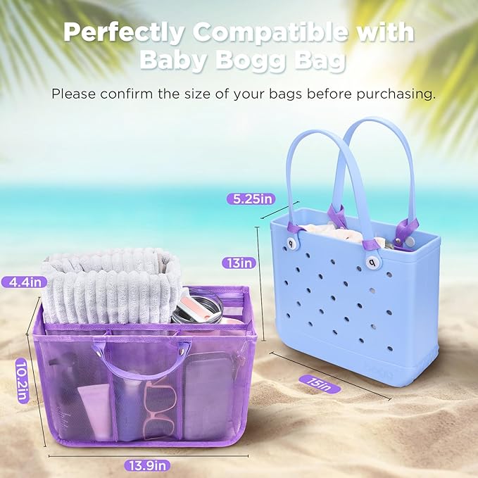 OUTXE Beach Bag Organizer Compatible with Baby Bogg Bag Accessories Inserts, Lightweight Mesh Insert Divider Pouch for Small Bogg Bags, Beach Tote Bags Insert for Organizing