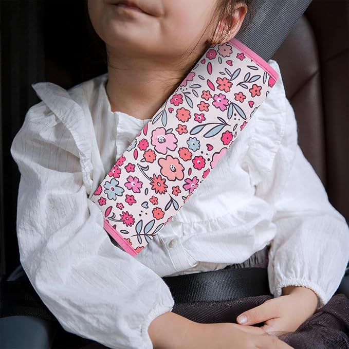YR Seat Belt Cover for Kids, Soft Comfort Seat Belt Cushion for Children, Cute Cartoon Pattern Car Seat Belt Pads Cover for Girls and Boys, 1 Pack (Pink Floral)