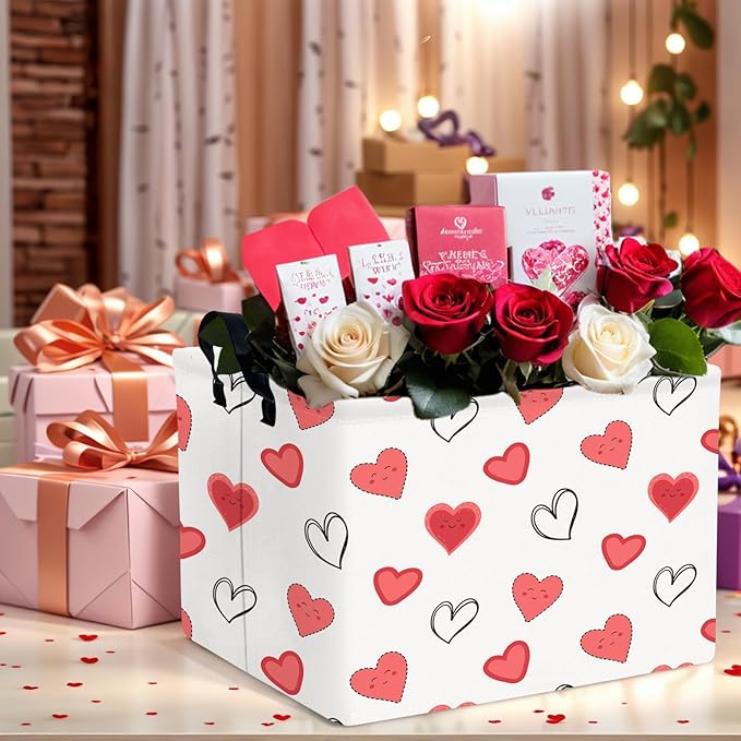 ASKETAM Valentine's Day Basket for Gifts Empty Cute Heart Large Gift Basket Decorative Storage Bin for Kid and Baby Room Décor (Cartoon Smiley Face Heart)