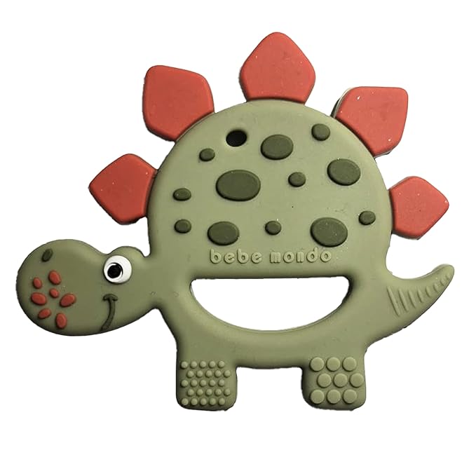 Dinosaur Teething Toys 3-6 Months with Pacifier Clip, Baby Teether 6-12 Months,Silicone Teethers, Soft-Textured Infant Toys for Teething Relief & Brain Development, Newborn Essentials-Olive