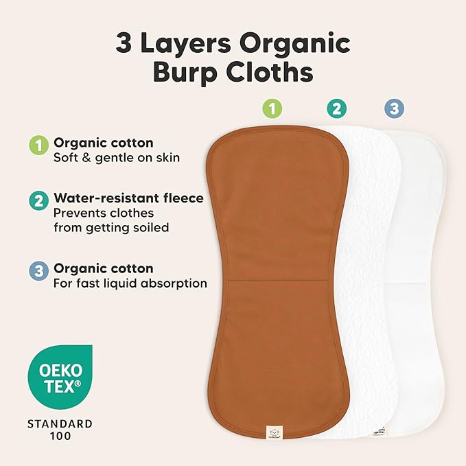 Organic Burp Cloths Baby Boy & Girl - 5-Pack Super Absorbent Cotton Burping Cloths for Babies, Soft & Plush Newborn Spit Up Rags, Infant Towels for Milk Spit Up, Unisex, Large 21" x 10" (Basic)