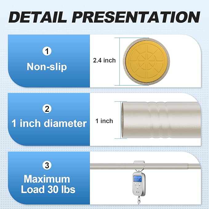 CorkLatta Brushed Nickel Shower Curtain Rod 31 to 92 Inch,1 Inch Diameter Adjustable Spring Tension Stainless Steel Telescoping Rod,Easy Install,No Rust