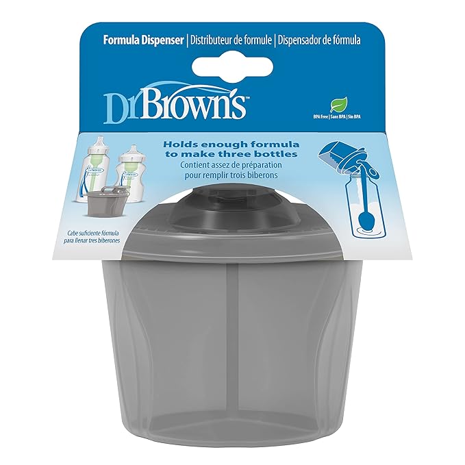 Dr. Brown's Baby Formula Dispenser with Snap-On Lid for On-The-Go Feedings, Milk Powder Dispenser for Traveling with Infant, Gray (Pack of 2)