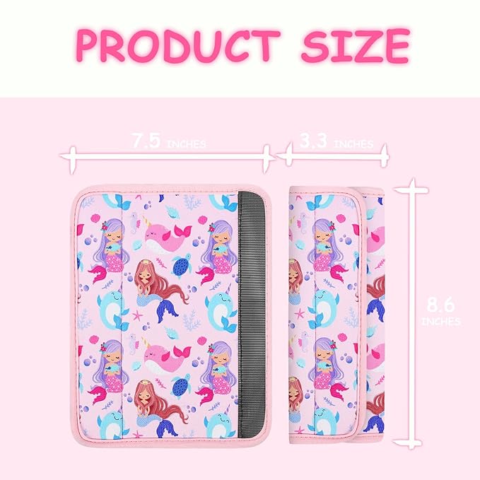 YR Seat Belt Cover for Kids, Soft Comfort Seat Belt Cushion for Children, Cute Cartoon Pattern Car Seat Belt Pads Cover for Girls and Boys, 1 Pack (Cute Mermaid)