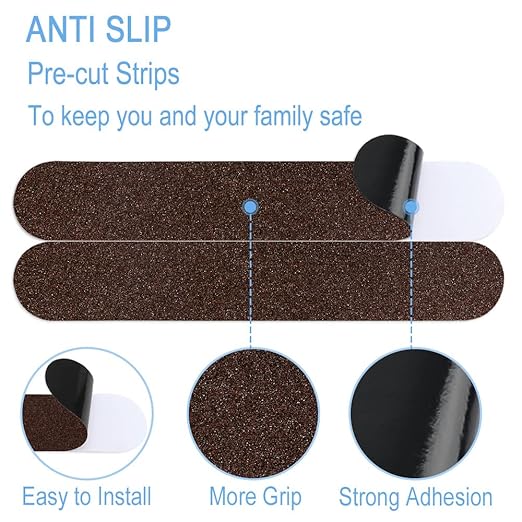Anti Slip Tape, 16pcs Non Slip Pre-Cut Strips, Treads Safety Non Skid Adhesive Strips for Ladder, Step Stool and Stair (2" x 12", Brown)