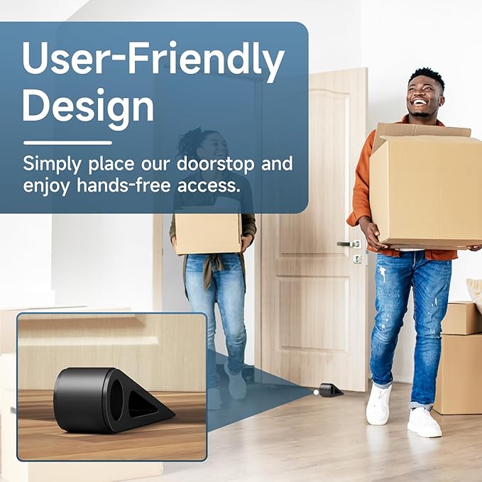 4 Pcs Heavy Duty Door Stopper for Bottom of Door, Aluminum & Rubber Door Stop Wedge- Keep Doors Open in Home, Apartment, Office, Hotel, 4.92L*1.02W*1.22H Inch, Black