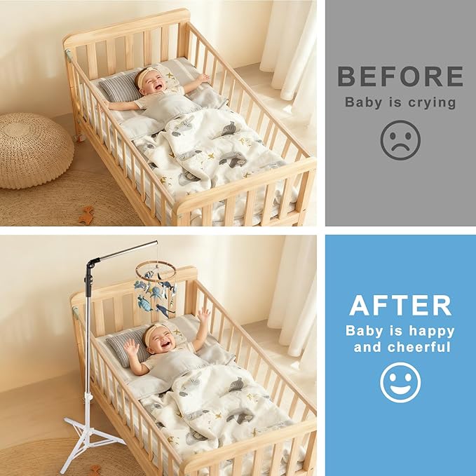 Baby Crib Mobile Arm,Mobile Hanger for Crib 56-78" Adjustable Height Top Can Rotate 180° Suitable for Baby Girls Boys Stainless Steel Material Sturdy and Stable Base
