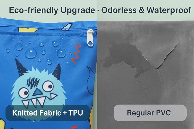 FANALALA Waterproof Wet Dry Bag, Reusable Diaper Pouch with Zipper, Machine Washable Travel Organizer for Beach, Daycare, Kids, Dinosaur Pattern (Blue Monster)