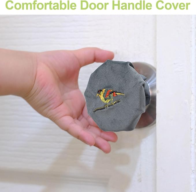 Round Door Handle Cover, 2Pcs Washable Soft Velvet Glove for Door Handle Anti-Static Door Knob Protector with Anti-Collision Strip(Gray Brid)