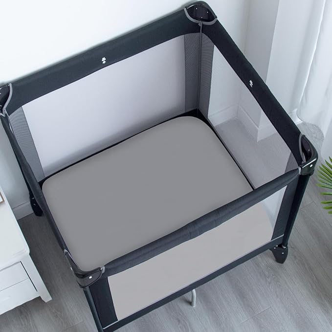 Square Playard/Playpen Fitted Sheets, Perfect for New Room2 / TotBloc Portable Playard, 2 Pack, Ultra Soft Microfiber, Fitted Playpen Sheet, Grey.