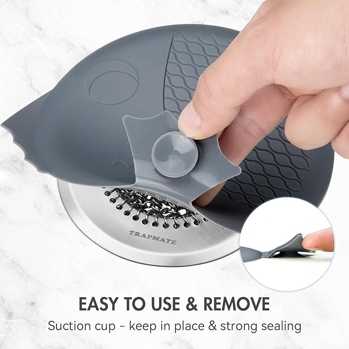 TRAPMATE Bathtub Drain Stopper & Shower Hair Catcher, Shower Drain Cover/Silicone Drain Cover/Sink Drain Plug for Shower, Bath, Kitchen Sink (Patented)
